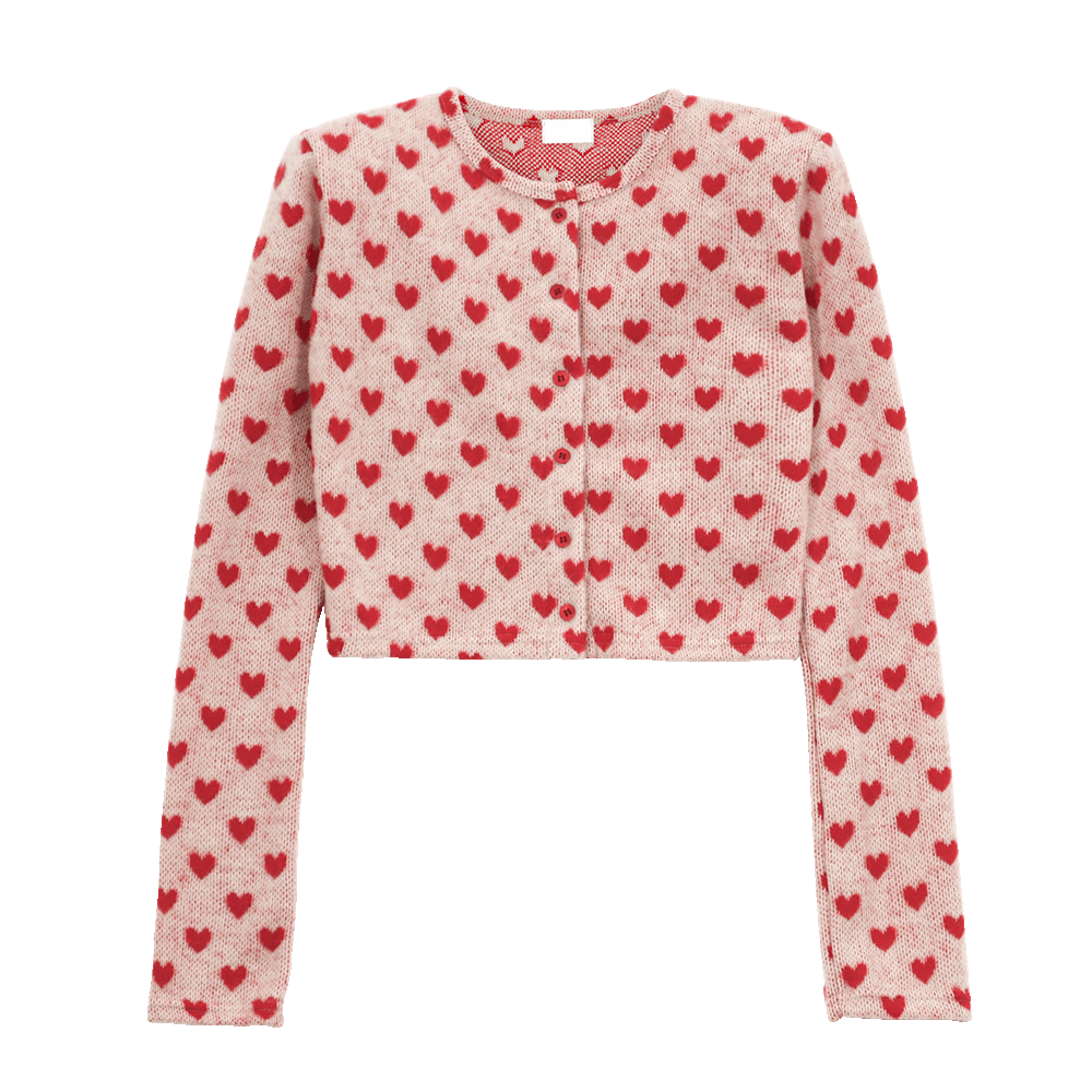 Heart Pattern Cardigan Set(Beige)
